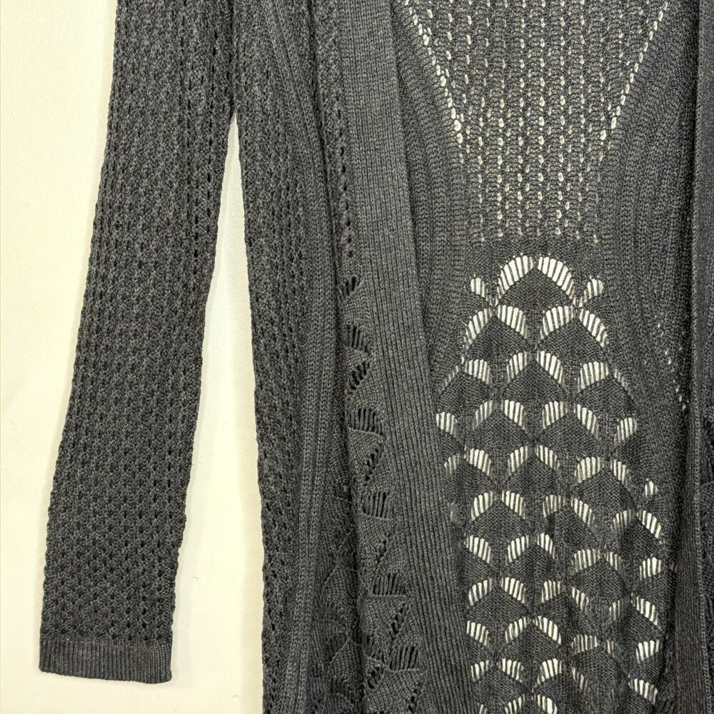 BELLDINI Women's size LARGE Open Front Sweater Cardigan Eyelet Knit Dark GRAY - Picture 5 of 15